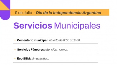 Conocé las prestaciones de servicios municipales durante el feriado del 9 de Julio