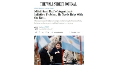 The Wall Street Journal resaltó avances de Milei contra la inflación, pero alertó que “necesita ayuda para el resto”