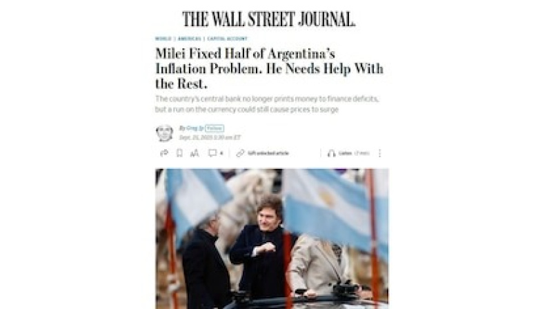The Wall Street Journal resaltó avances de Milei contra la inflación, pero alertó que “necesita ayuda para el resto”