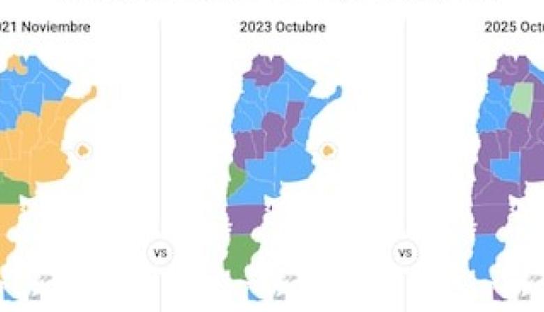 Elecciones 2025: los tres mapas que muestran los cambios en las fuerzas ganadoras de cada provincia desde 2021